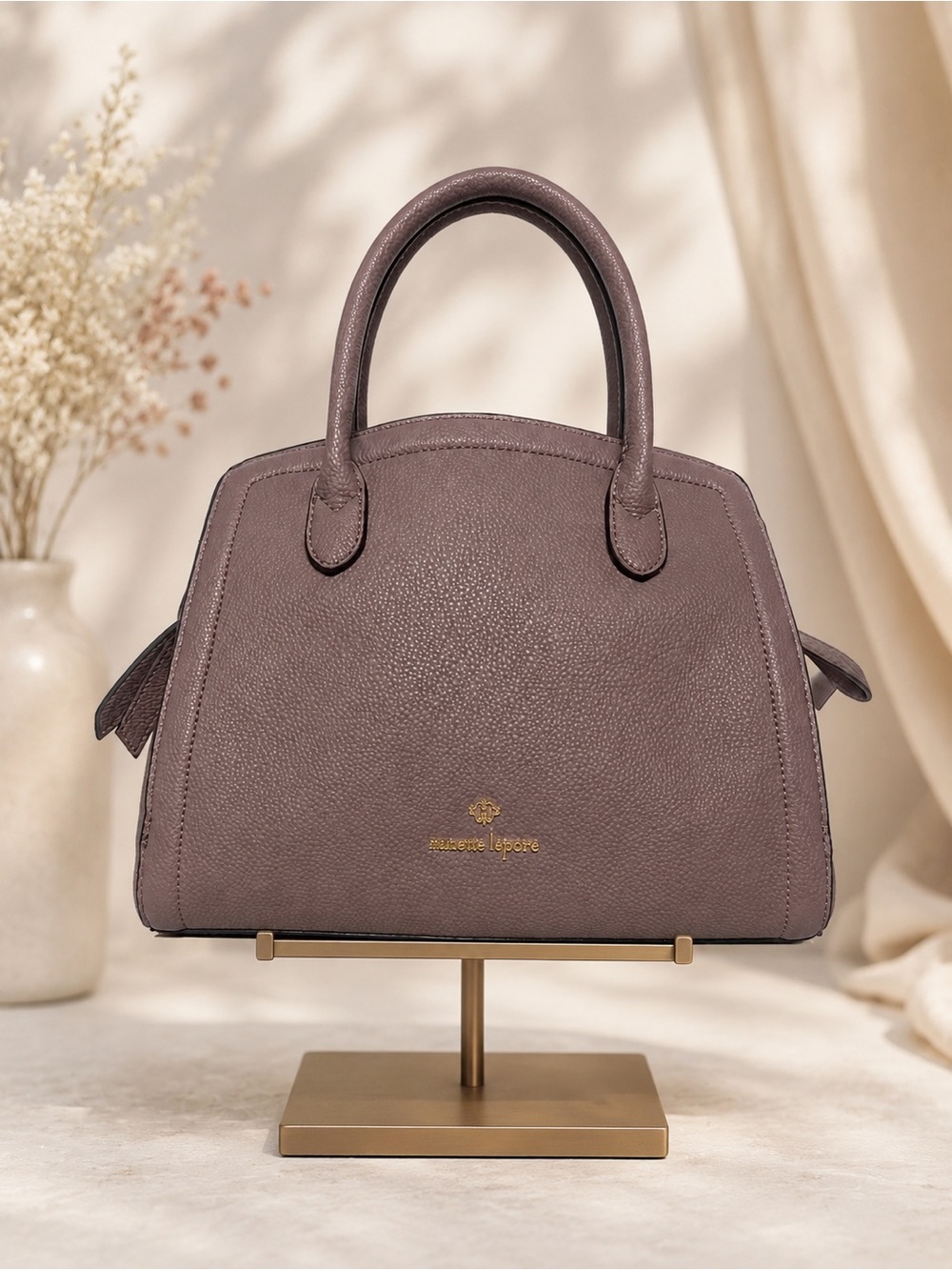 Nanette Lepore Taupe Pebbled Satchel Crossbody Bag w/ Strap & Scarf